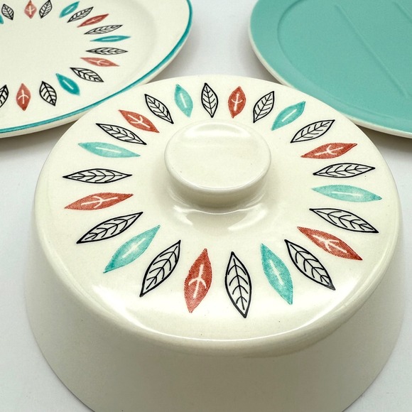 MARCREST NORDIC MINT Vtg Mid Century Modern Atomic Leaf Butter Dish Server MCM - Picture 11 of 14